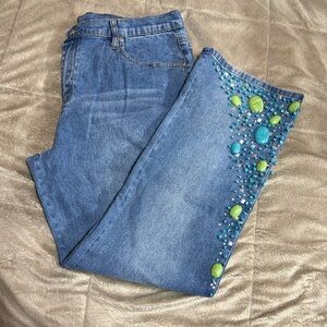 DG2 by Diane Gilman Blue Jeans with Green & Teal Bead Embellishment
